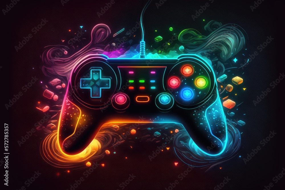 abstract neon light game controller artwork design digital art wallpaper  glowing space background - generative a Stock Illustration | Adobe Stock