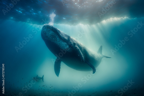 Illustration underwater shot whale ocean AI generated © artefacti