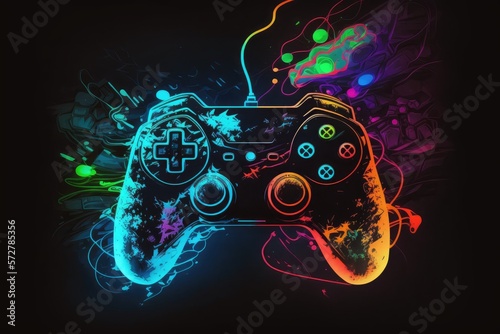 abstract neon light game controller artwork design digital art wallpaper glowing space background  - generative a