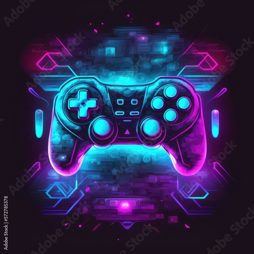 abstract neon light game controller artwork design digital art wallpaper glowing space background  - generative a