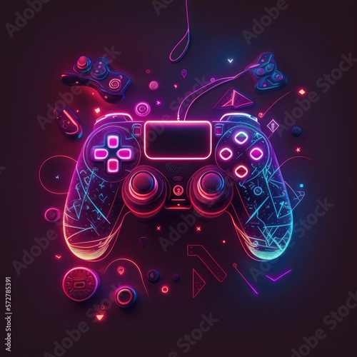 abstract neon light game controller artwork design digital art wallpaper glowing space background  - generative a