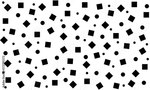 black and white vector seamless cover with circles and squares. Disordered. Modern abstract illustration with geometric shapes. Stitch on trendy fabric, wallpaper, paper, background