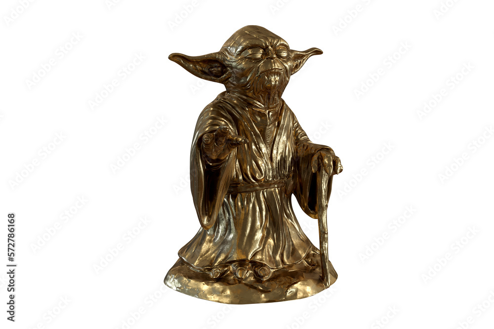 Fototapeta premium Yoda concentrated gold png isolated 3d figurine rendering on transparent background