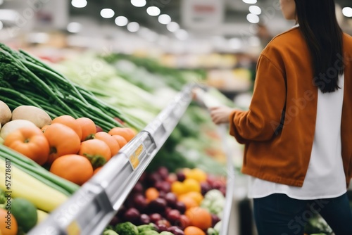 Fotografia Closeup candid photograph of a woman shopping for groceries fruits and vegetable