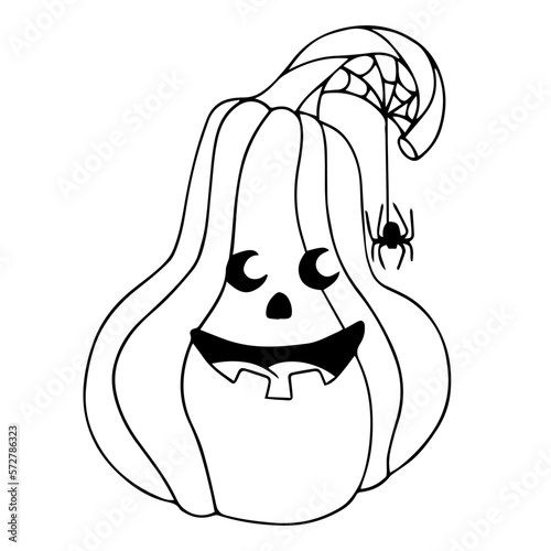 Linear sketches, coloring pages of funny autumn pumpkins for the Halloween holiday. Vector graphics.	