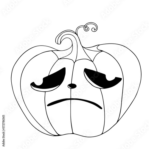 Linear sketches, coloring pages of funny autumn pumpkins for the Halloween holiday. Vector graphics.	