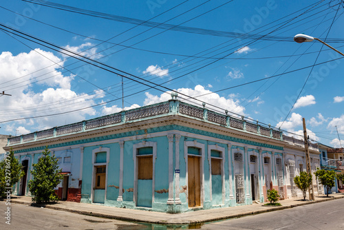 Exterior of a colonial building in the historic center of Cienfuegos, Cuba, Caribbean