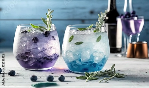  three glasses filled with different colored drinks on top of a table.  generative ai