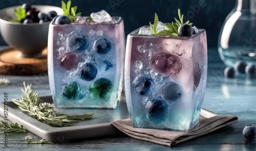  a couple of glasses filled with blueberries and other food.  generative ai