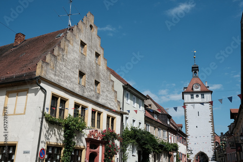 romantic old town of Prichsenstadt in bavaria with inner city wall tower photo