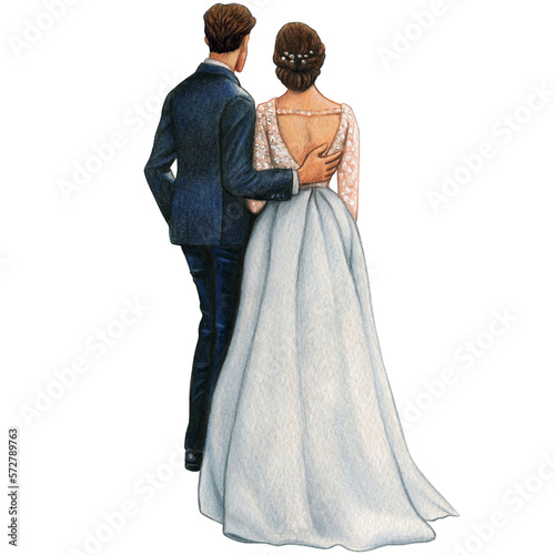 watercolor beautiful wedding embracing couple