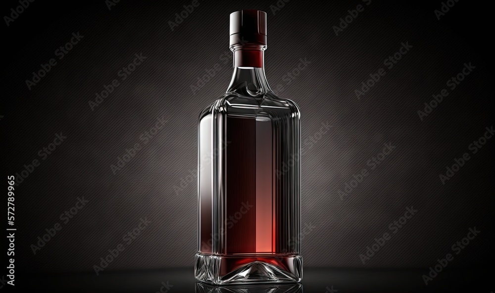 a bottle of liquor sitting on a table with a black background. generative ai a bottle of liquor sitting on a table with a black background. generative ai