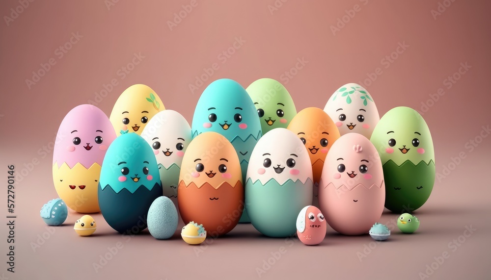 Cute Easter egg character background - generative ai