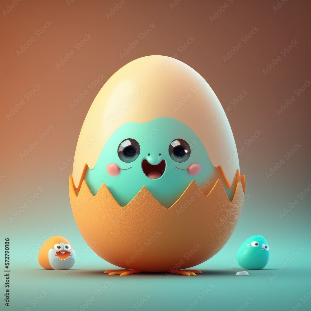 Fototapeta premium Cute Easter egg character background - generative ai