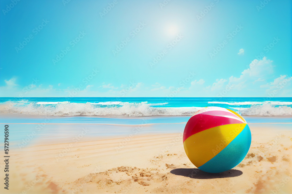 Farbenfroher Spielspaß am Strand: Mit dem Wasserball in den Sommer - Generative Ai Farbenfroher Spielspaß am Strand: Mit dem Wasserball in den Sommer - Generative Ai