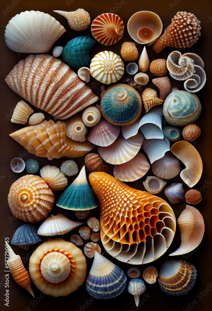 Hintergrund aus Muscheln und Schätzen aus dem Meer - Generative Ai Hintergrund aus Muscheln und Schätzen aus dem Meer - Generative Ai