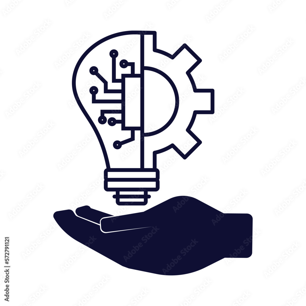 creative innovation technology on hand icon creative innovation technology on hand icon