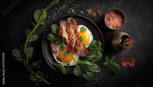 Eggs on bacon. Generative AI