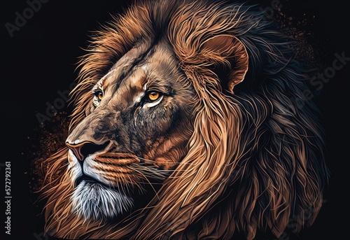 Intimate likeness of a regal lion Generative AI
