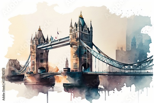 cityscape london tower bridge watercoler background - generative ai