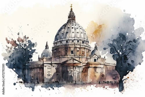The Vatican City watercoler background - generative ai photo