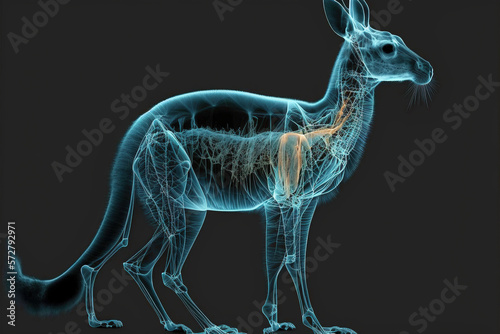 kangaroo x-ray style. X-ray of Raw whole kangaroo. Creative Art abstract. Created with Generative AI technology
