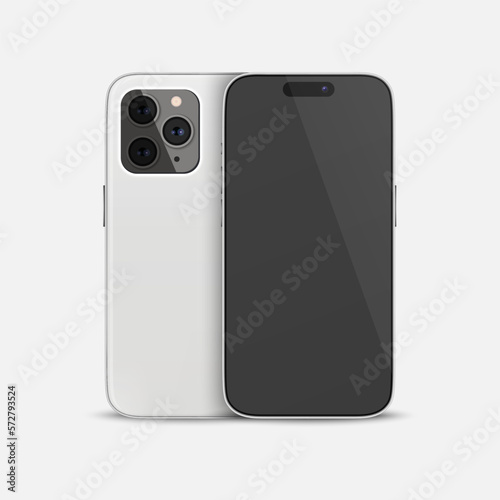 Vector 3d Realistic White Smartphone Case. Telephone Design Template for Mockup. Phone Device, Front and Back Side, Front View