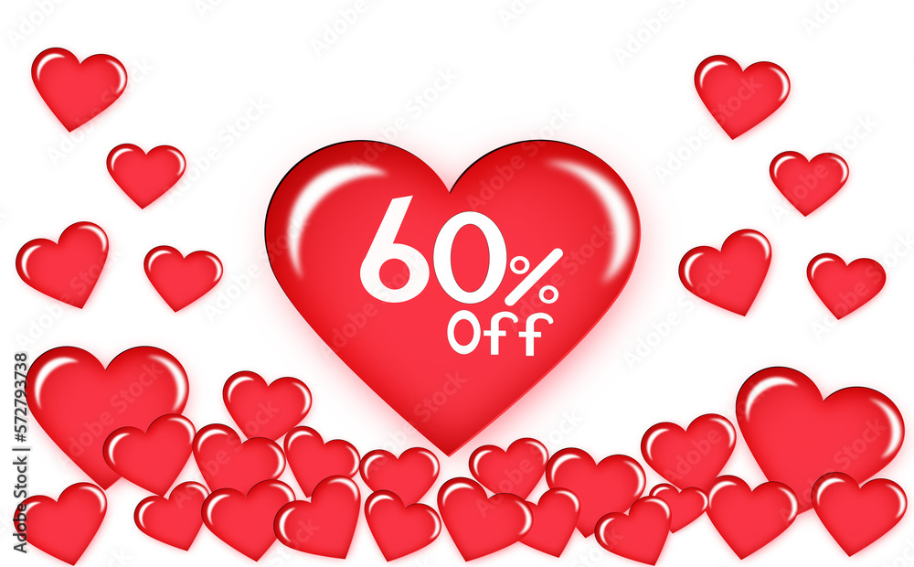 60% discount on floating heart. Number sixty white
