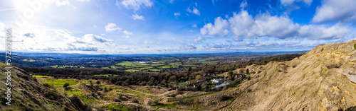 Panoramic shot from Cleeve Hill looking towards Cheltenham and Gloucester, Gloucestershire. photo