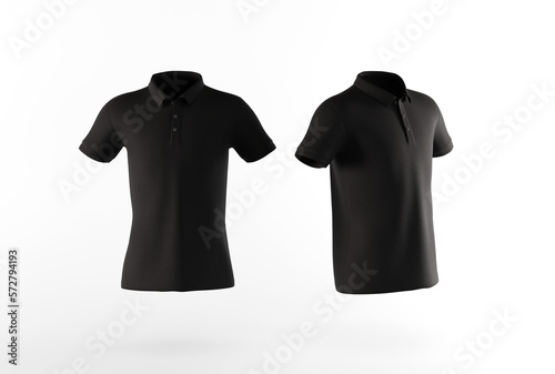 Black polo shirt on an isolated background. The concept of selling clothes, a polo shirt without prints to complete the content. 3D render, 3D illustration.