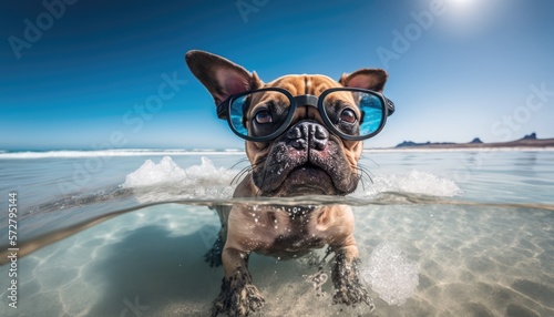 dog in swimming sea
