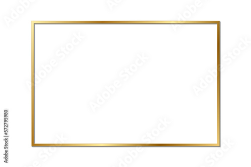 Gold shiny glowing vintage frame with shadows isolated on transparent background. Golden luxury realistic rectangle border. PNG	
