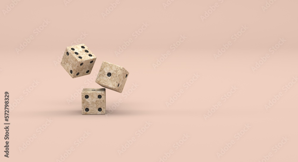 Marble casino dice being rolled randomly on a plain background (3d illustration) Marble casino dice being rolled randomly on a plain background (3d illustration)