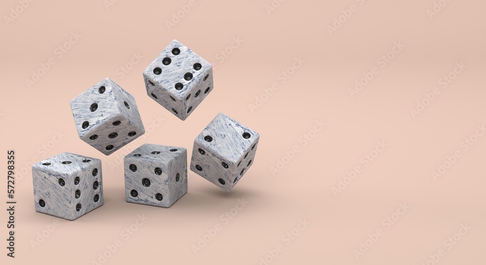 Marble casino dice being rolled randomly on a plain background (3d illustration) Marble casino dice being rolled randomly on a plain background (3d illustration)