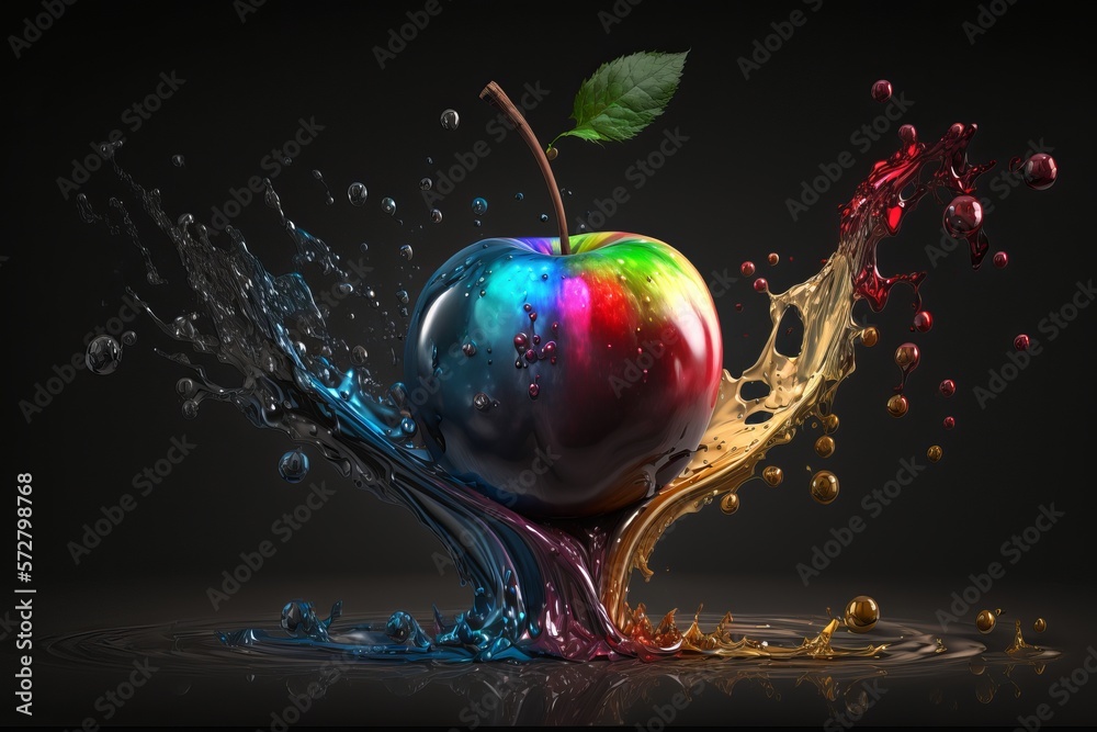 Jabłko abstrakcyjny kolorowy akrylowy Generative AI - obrazy, fototapety, plakaty 