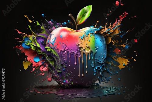 Jabłko abstrakcyjny kolorowy akrylowy Generative AI © ArtPainting