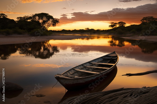 paisagem de barco de pesca ao anoitecer 