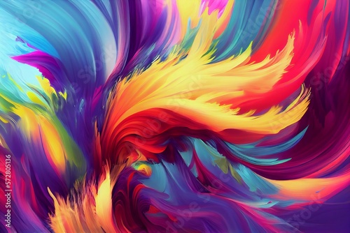 Colorful abstract painting with lots of colors flowing. Colorful Iridescent Shiny Banner. Ai generative.
