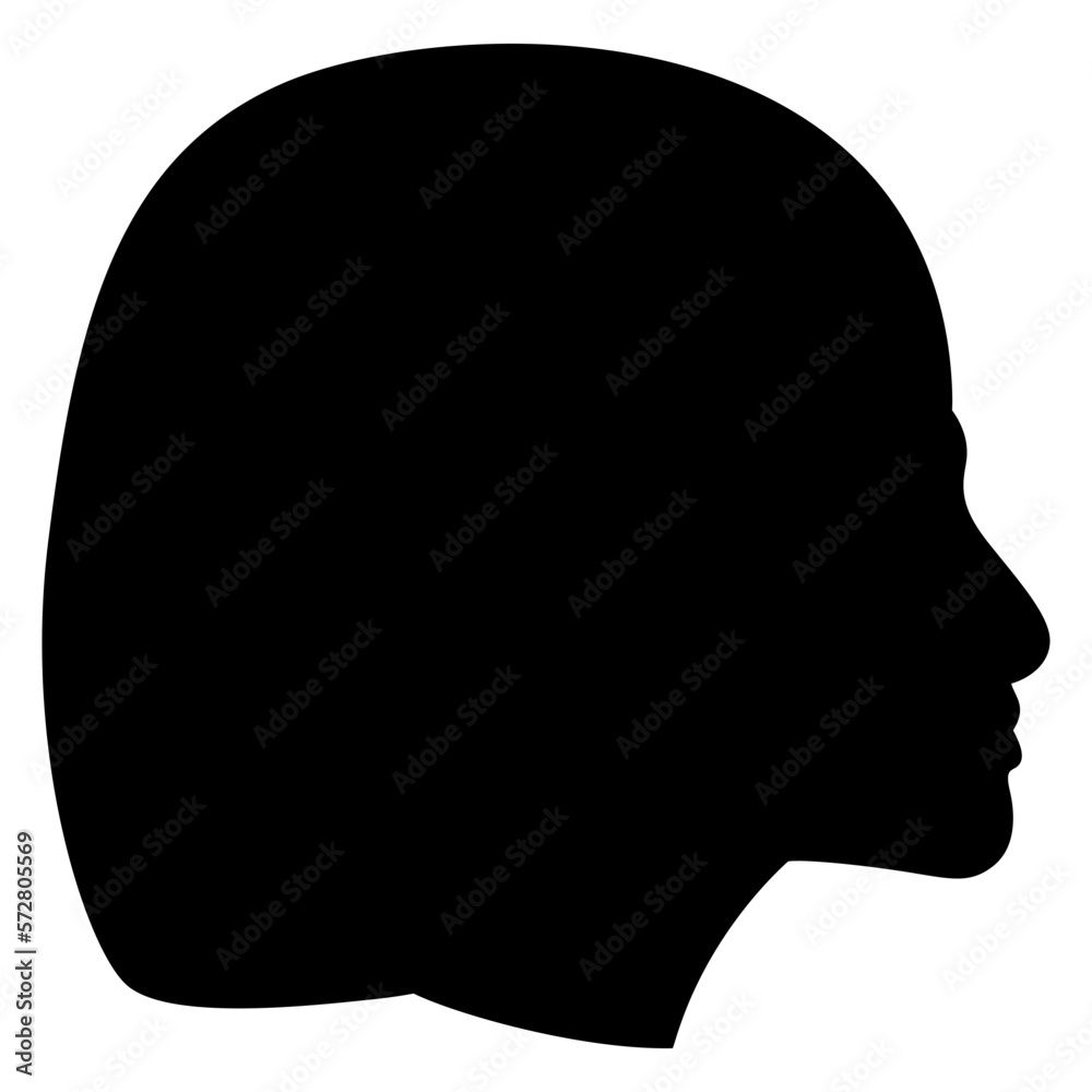 Head of ancient Egyptian woman or pharaoh wearing wig in profile. Black silhouette on white background. Head of ancient Egyptian woman or pharaoh wearing wig in profile. Black silhouette on white background.