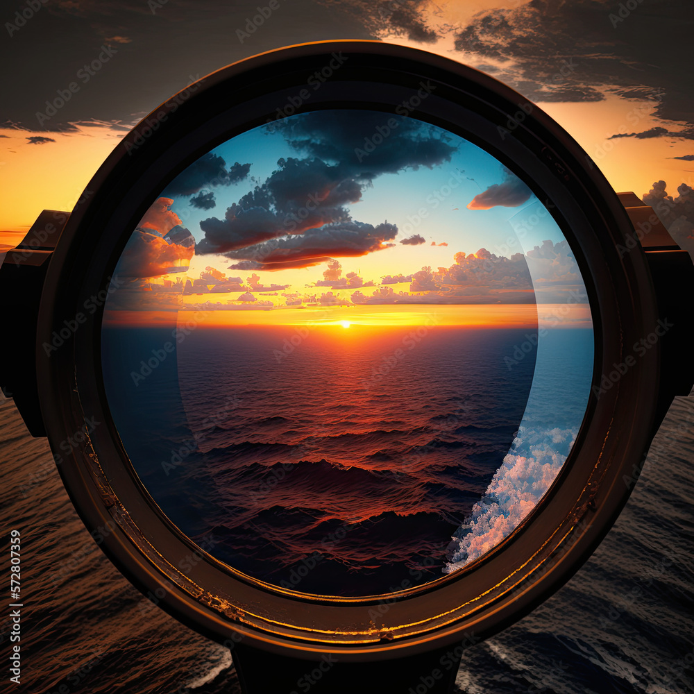 Ocean sunset looking through telescope Ocean sunset looking through telescope
