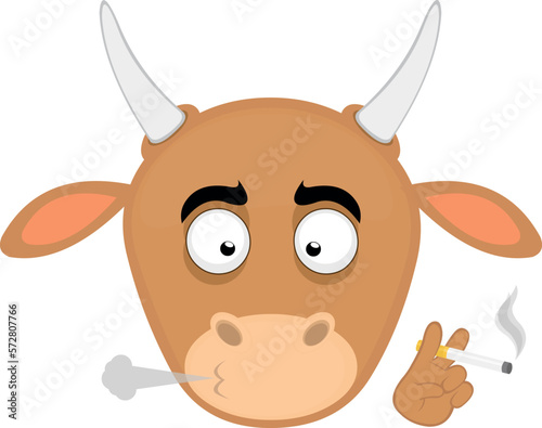 vector illustration face of a cow cartoon smoking a cigarette