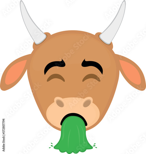 vector illustration face of a cow cartoon vomiting