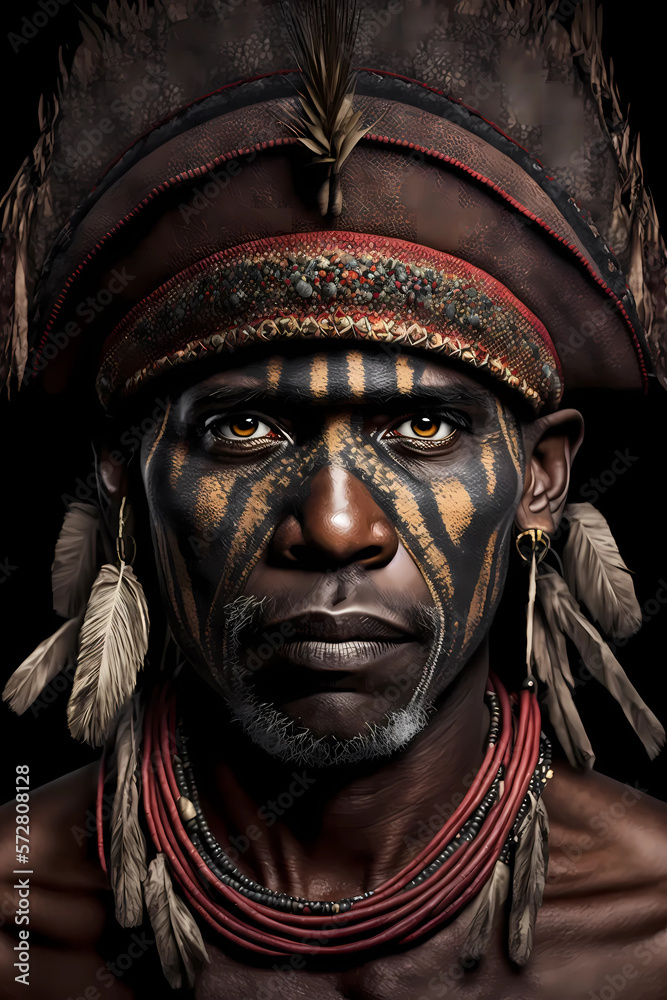 A fictional person, Portrait of a african tribe man - generated by generative AI