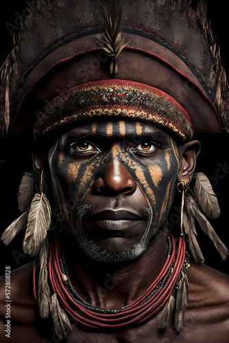 A fictional person, Portrait of a african tribe man - generated by generative AI