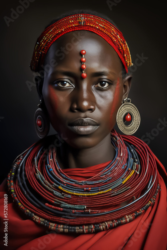 A fictional person, Portrait of a african tribe young masai woman - generated by generative AI