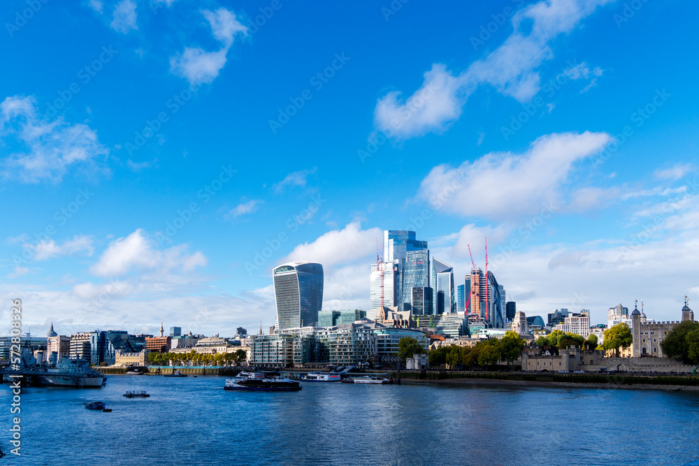 Panoramic view of London from the River Thames. United Kingdom.