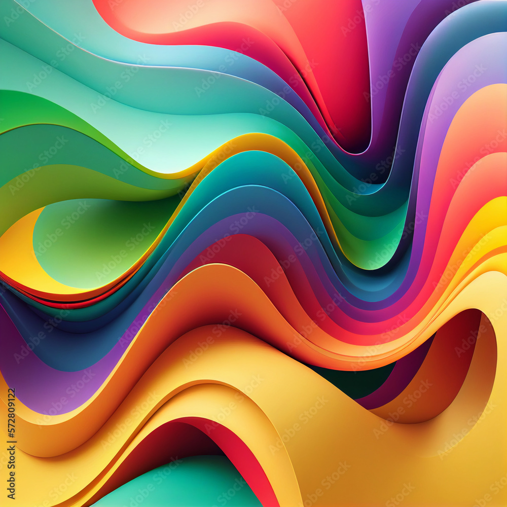Abstract colorful background with 3D waves. Generative AI illustration Abstract colorful background with 3D waves. Generative AI illustration