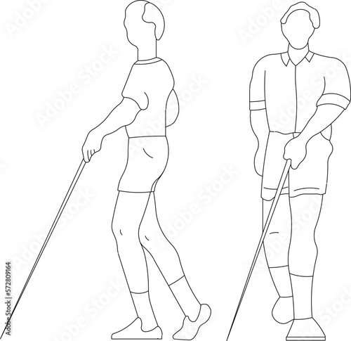 Vector sketch detailed illustration of a blind disabled person wearing a walker