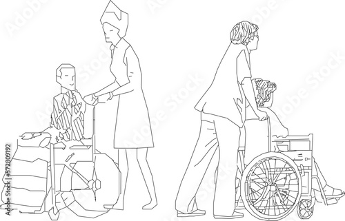 Vector sketch detailed illustration of a disabled person using a wheelchair