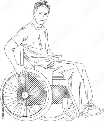 Vector sketch detailed illustration of a disabled person using a wheelchair